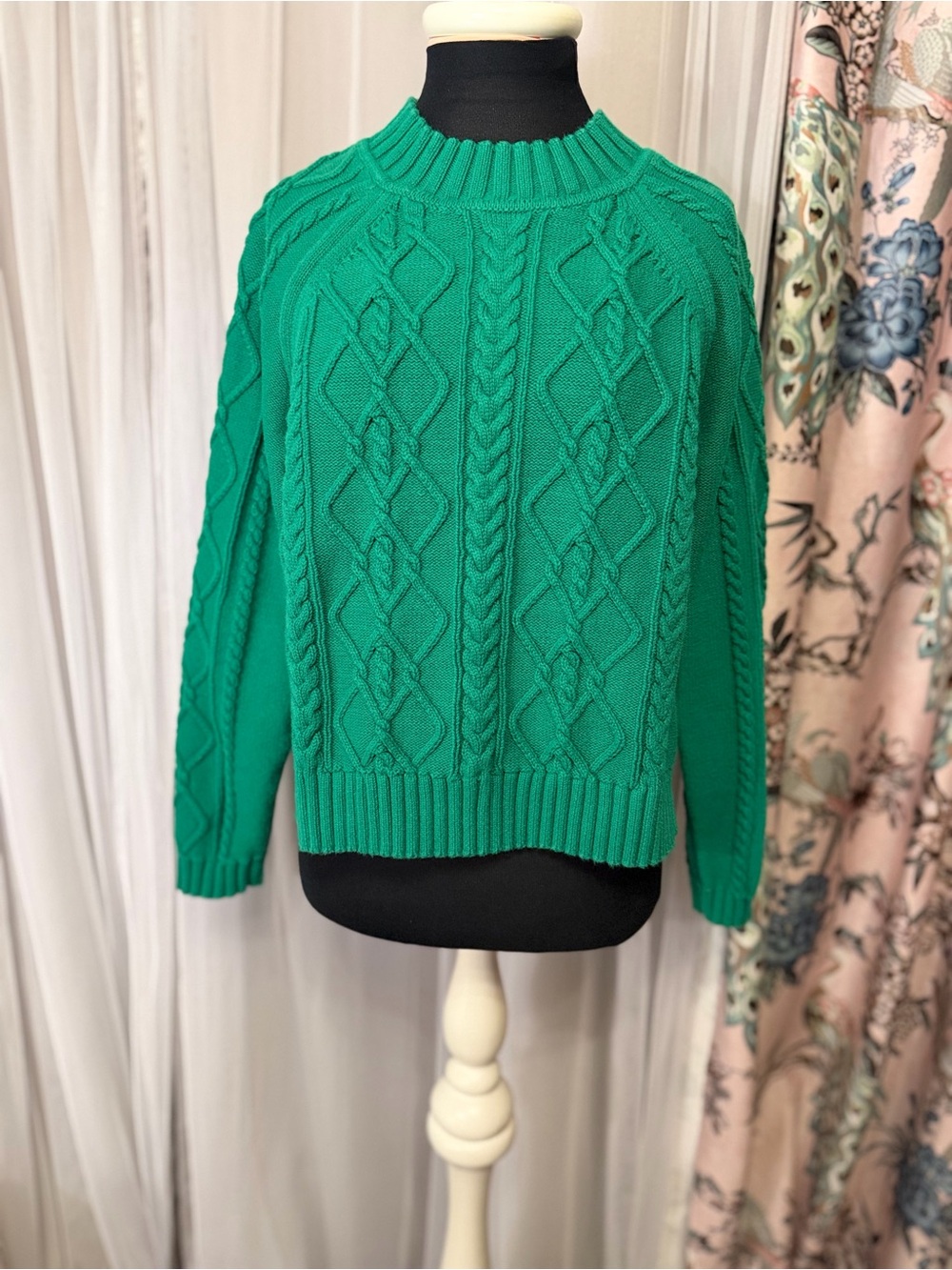 GAP Women’s Large Green Cable Knit Cotton Sweater Mock Neck